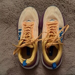Hoka Bondi 8 Yellow and Purple Running Shoes